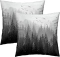 Misty Forest Throw Pillow Covers 20x20 Set of 2,Grey Gray Nature Tree Mountain Woodland Winter Decorative Pillowcase Farmhouse Cushion Case Decor for Sofa Couch Bed Outdoor