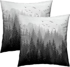 Grey Forest Pillow Covers 18x18 Inch Set of 2, Black Gray Trees and Mountain Square Throw Pillow Case Decorative Cushion Cover Soft Cotton Pillowcase for Home Couch Bed Sofa