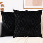 decorUhome Couch Throw Pillow Covers 24x24 Set of 2, Decorative Soft Plush Faux Wool Neutral Accent Pillow Covers for Bed Sofa Living Room, Black