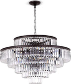 Brown Modern Style Top K9 Crystal Chandeliers & LightsRound Hanging Classic, Pendant Ceiling Chandelier Lighting Fixture 6-Tier for Dining Room Living Room(Oil Brown, Dia 31 Inch)