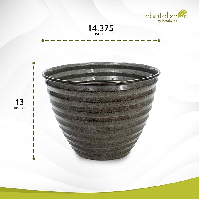 Headwind Avondale Collection Ironstone Decorative Planter - 14 Inch Pebblewood Grey Finish, Lightweight, Durable, Rust-Resistant, Weatherproof, Indoor & Outdoor Use by Robert Allen
