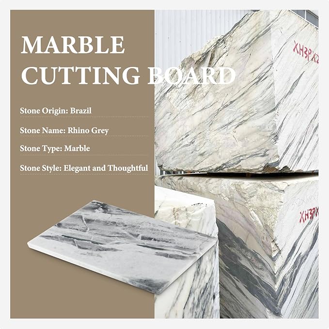 Koville Brazilian Natural Marble Cutting Board for Kitchen, 16x12inch Large Hand Crafted Marble Slab for Cheese, Charcuterie, Pastry Board - Wedding Gift, House Warming Gift
