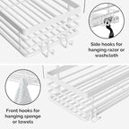 Orimade Shower Caddy with 5 Hooks for Hanging Razor and Sponge Adhesive Shower Shelf Basket Bathroom Storage Organizer Kitchen Rack No Drilling Stainless Steel Rustproof - 2 Pack,White