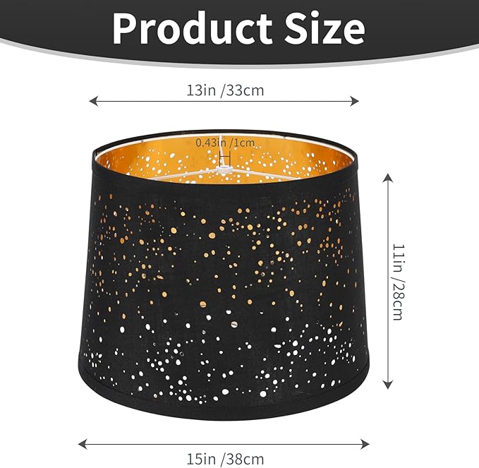 ALUCSET Drum Large Lampshades Set of 2, Stars Hollow Black Lamp Shade 13" Top X 15" Bottom X 11" High, Lamp Shades for Living Room Home Decor, Assembly Required Spider Fitter