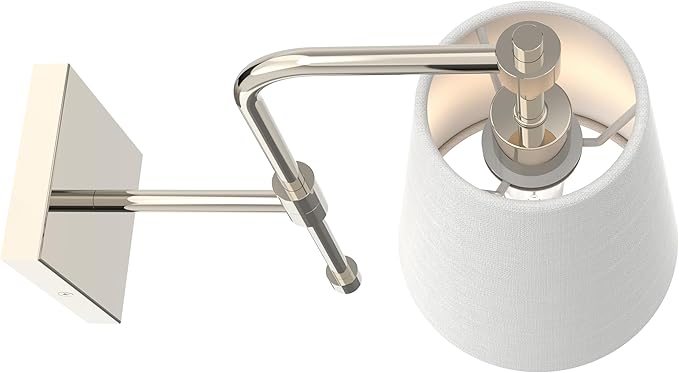 Swing Arm Wall Lamps Set of 2, Fabric Linen Shade, Hardwired Wall Mounted Light Fixture for Bedside, Living Room, Bathroom, Versatile Home Decor (Brushed Nickel)