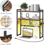 HOOBRO Desktop Bookcase, 2-Tier Desktop Organizer, 29.9" Wooden Office Storage Rack with Outlets, Display Shelf Rack with Light Strip, Desk Hutch for Office, Rustic Brown BF11UDSJ01