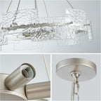 XINGQI Large 8-Light Modern Silver Glass Chandelier 26" Drum Light Fixture Round Water Ripple Pendant Lighting for Dining Room Living Room Kitchen Island Office