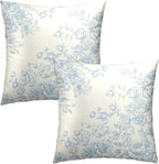 Vintage Chinoiserie Floral Pillow Covers 16x16, 2Pcs Light Blue White Flowers Leaves Pattern Decorative Pillow Cases Soft Square Cushion Cover for Bed Sofa Couch Porch Home Decor