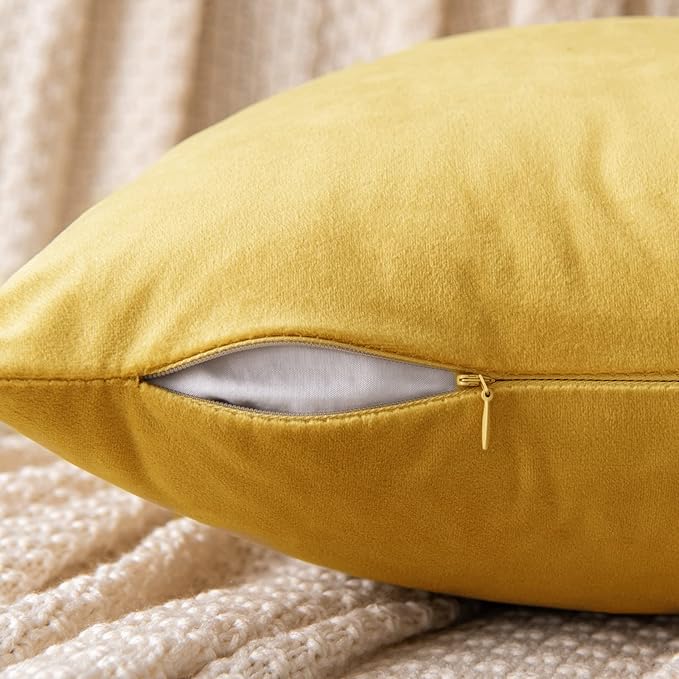 EMEMA Fall Lemon Yellow Velvet Throw Pillow Covers 18x18 Inch Set of 2 Decorative Square Pillowcase Soft Solid Cushion Case for Couch Sofa Bed Bedroom Livingroom
