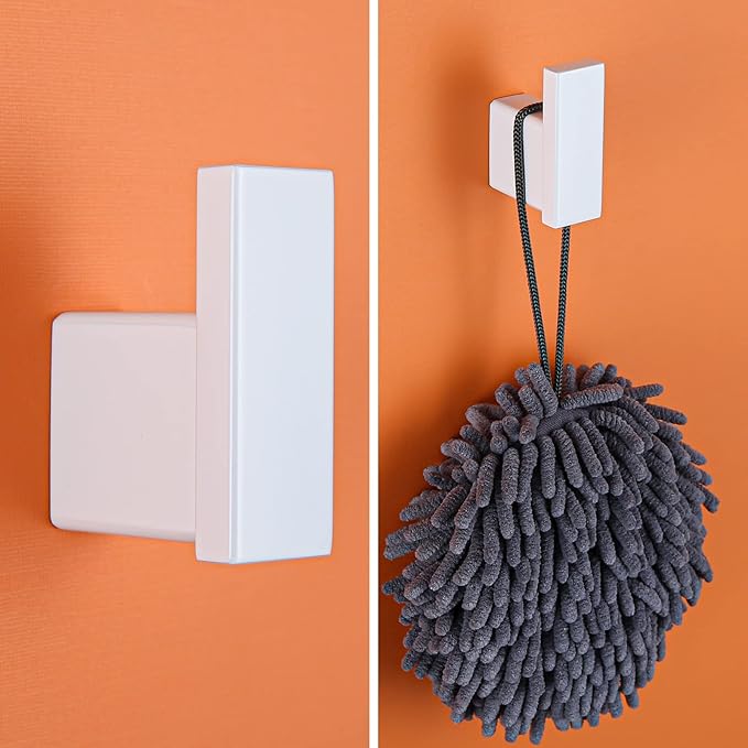 RANDOM White Towel Hooks Bathroom Hardware Accessories Wall Hook SUS 304 Stainless Steel Matte White Robe Hook for Bathroom Kitchen,Contemporary Style Wall Mounted 2 Pack.96009-8MW3