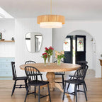 24'' Farmhouse Rattan Chandeliers for Dining Room,3-Light Boho Light Fixtures Rattan Pendant Light Fixture with Fabric Shade Drum Chandeliers for Bedroom Dining Room Foyer Kitchen Hallway