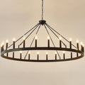 53 Inch Large Black Farmhouse Wagon Wheel Chandelier,24-Light Round Industrial Pendant Light fixtures for Outdoor Porch high Ceilings Living Dining Room Foyer Entryway