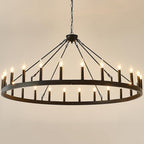 53 Inch Large Black Farmhouse Wagon Wheel Chandelier,24-Light Round Industrial Pendant Light fixtures for Outdoor Porch high Ceilings Living Dining Room Foyer Entryway