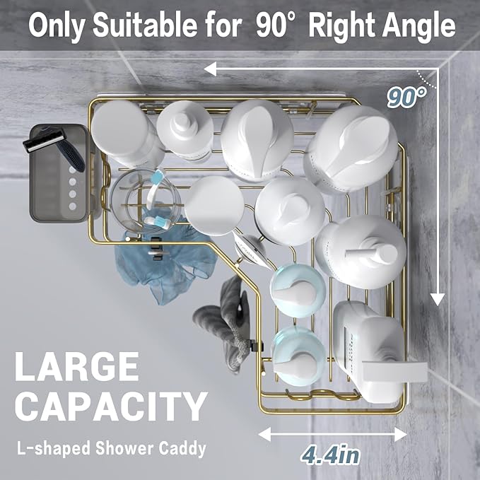 Corner Shower Caddy Organizer Shelf: 2Pack Adhesive Shower Rack, No Drilling Stainless Steel Shower Storage Shelves with Hooks&Toothpaste Holder for Bathroom Kitchen