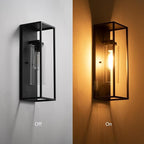 mirrea 18" Dusk to Dawn Outdoor Wall Sconce 1 Light in Cylinder Glass Shade and Matte Black Rectangular Metal Frame Waterproof Porch Light Patio Light Pack of 2