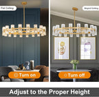 Modern 36" Gold Round Chandelier Light Fixture, K9 Crystal Chandeliers for Dining Room, Living Room, Dining Room Chandeliers Over Table, Chandelier for Bedroom, Foyer, Includes 36XG4 Bulbs