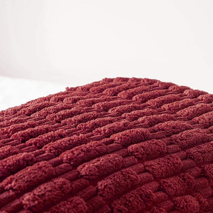 Fancy Homi Burgundy Long Body Lumbar Decorative Throw Pillow Covers 20x54 Inch for Bed Couch Bedroom Bench, Soft Corduroy Rectangle Solid Pillow Case, Rustic Farmhouse Boho Room Decor