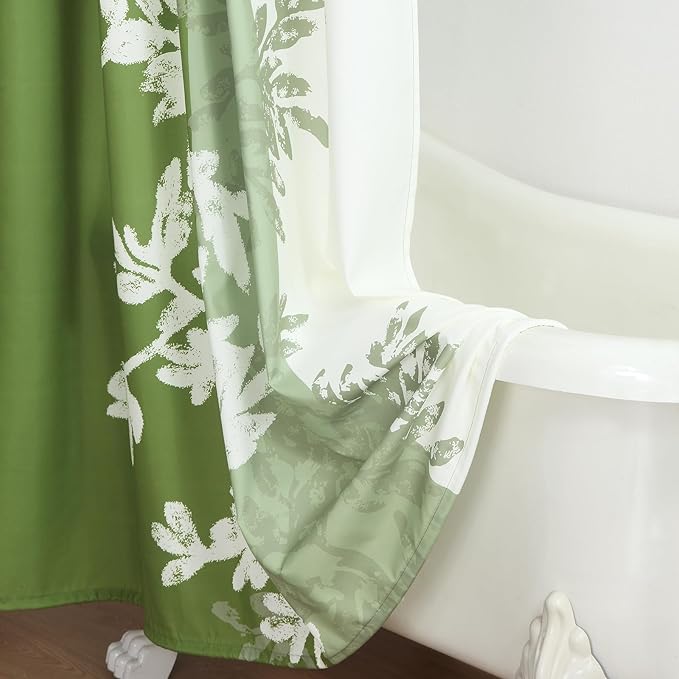 Long Fabric Shower Curtain, Green Plant Shower Curtains for Bathroom, Waterproof Bathroom Curtains, 72" W x 78" H
