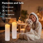 Kimjo 14" x 4" Large Outdoor Candles with Remote: Battery Operated LED Flameless Candles with Timer - Realistic Fake Waterproof Flickering Pillar Candles for Patio Porch Lanterns (White 2 Pack)