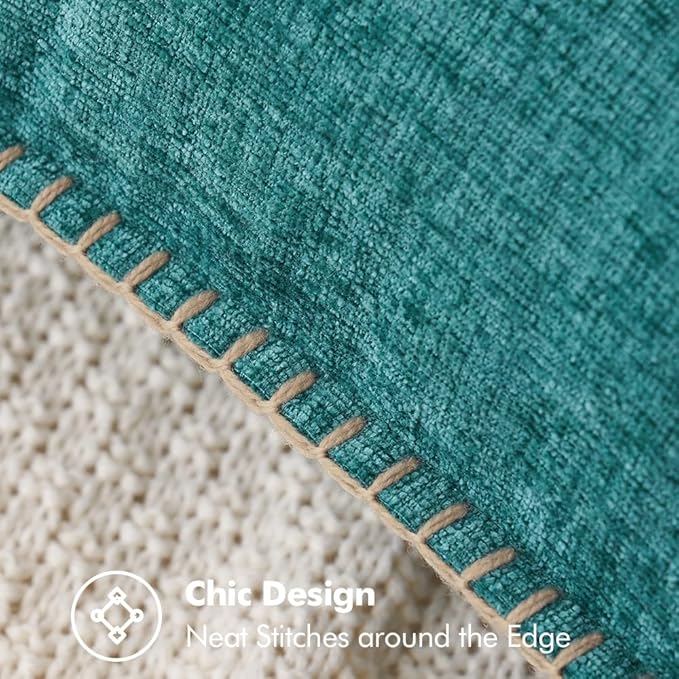 MIULEE Pack of 2 Couch Throw Pillow Covers 16x16 Inch Teal Farmhouse Decorative Pillow Covers with Stitched Edge Soft Chenille Solid Dyed Spring Pillow Covers for Sofa Bed Living Room