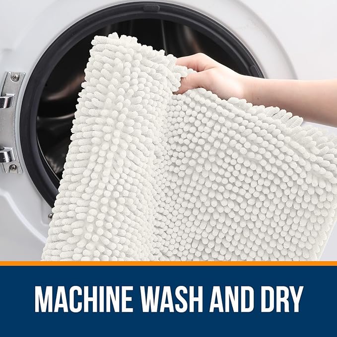 OLANLY Bathroom Rugs 45x27, Extra Soft Absorbent Chenille Bath Rugs, Rubber Backing Quick Dry, Machine Washable Bath Mats for Bathroom Floor, Tub and Shower, Home Decor Accessories, Ivory