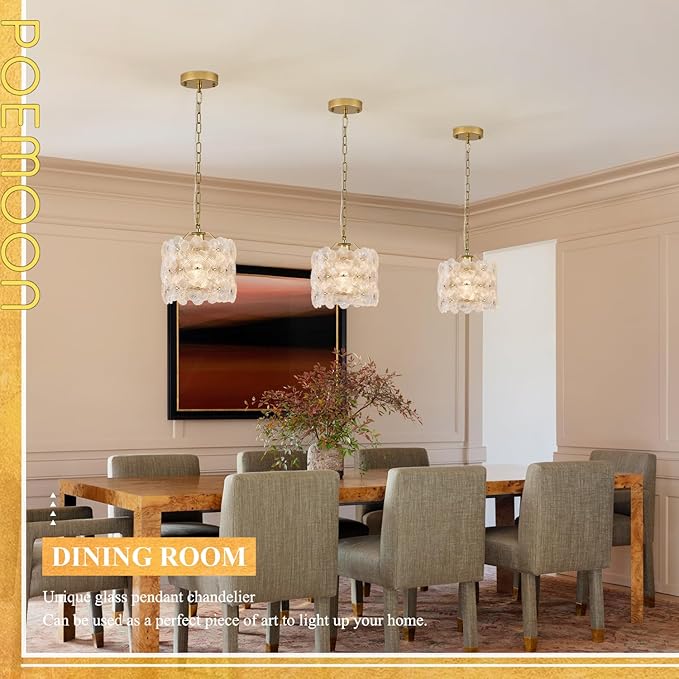3-Pack Gold Glass Pendant Light Flower Small Ceiling Pendant Lighting Modern 1-Light for Kitchen Island Sink Dining Room Bedroom Entryway Hallway, E26