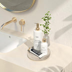 Travertine Tray, Small Ceramic Vanity Tray for Bathroom Counter Decor, Round Marble Decorative Trays for Coffee Table (Beige, Small Size)