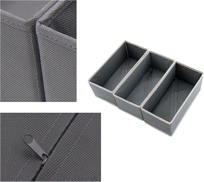 Sock Drawer Organizer 3 Pack Light Gray, 11' Dresser Drawer Dividers for Closet Wardrobe, Small Fabric Storage Bins for Underwear Bra Baby Clothes