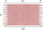 Savi Home Cotton Woven Jacquard Bathroom Rug, Woven Fringe Bathroom Mats, 100% Cotton, Non - Slip Bath Mat, Durable Thick Bath Mat 17”x30” with Fringes, Baby Pink