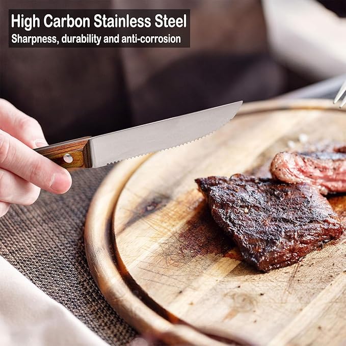 Professional 8-Piece German High Carbon Stainless Steel Steak Knife Set, Premium Full Tang Steak Knives with Pakkawood Handle