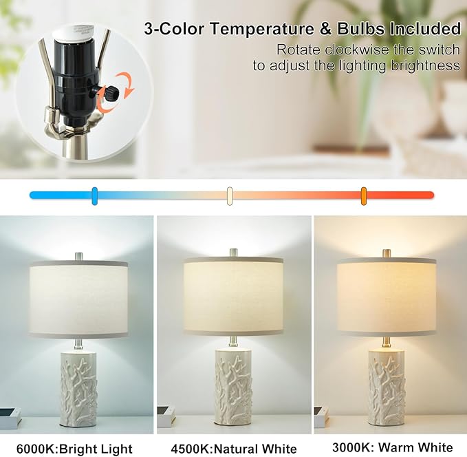 Luvkczc Modern Ceramic Table Lamps Set of 2 for Living Room White Desk Lamps for Bedroom Decor Farmhouse Table Lamp nightstand lamp for Office Dorm