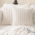 MOSAYT Faux Fur Throw Pillow Covers 20x20, Set of 2, Plush Velvet Soft Pillow Case,Fluffy Striped Decorative Couch Pillow Covers for Sofa, Bedroom, Living Room(White)