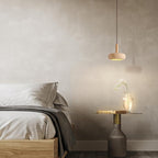 Wabi Sabi Pendant Light Natural Stone Shade Nordic Wood Chandelier,Yellow Travertine Cave Lamp, Japanese Style Lights 15W,Natural Stone Lights for Dining Room Bedside Kitchen Island Hallway