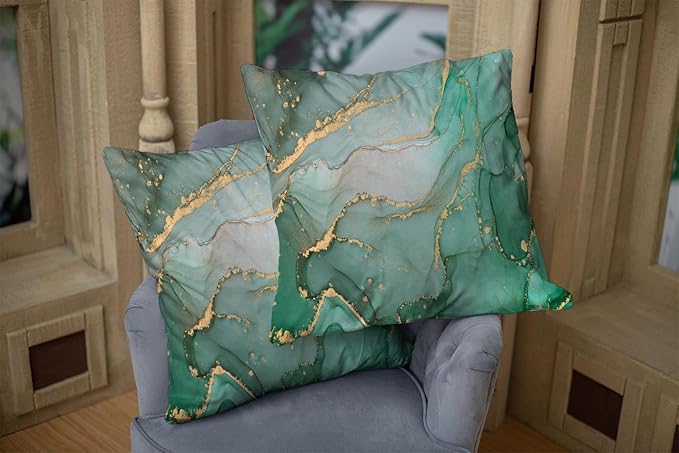 CAPSCEOLL Set of 2 Turquoise and Grey Art Artwork Contemporary Decorative Gray Home Decorative Throw Pillow Covers Cushion Covers for Bedroom Sofa Living Room 18X18 Inches