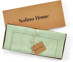 Solino Home Linen Table Runner 120 Inches Long - 100% Pure Linen Light Green Table Runner 14 x 120 Inch - Classic Hemstitch