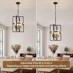 Small Black and Gold Chandelier for Dining Room, 4-Light Modern Pendant Lights Adjustable Geometric Industrial Rustic Foyer Lighting Fixtures for Entryway Living Room Kitchen Island Hallway