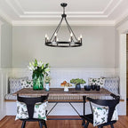 Black Wagon Wheel Chandelier Diam 26 inch 8 Light Black Farmhouse Chandeliers for Dining Room Rustic Round Pendant Light Fixtures for Living Room Kitchen Island Foyer Entryway