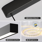 44.5" Dimmable LED Linear Kitchen Island Pendant Light Fixtures with Memory Function, 30W Modern Touch Control Chandelier, Adjustable Color Temperature, Dining Room Light Fixture for Office Bar, Black