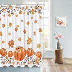 Vandarllin Fall Maple Leaves Shower Curtain, Thanksgiving Watercolor Pumpkins Shower Curtains Set with Hooks, Orange Waterproof Fabric Bathroom Decor Home Accessories, Stall Long 36 X 78 Inch