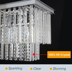 Modern Dining Room Chandelier Luxury Rectangular Chrome Crystal Chandelier Over Table, Linear Lighting Fixture for Living Room, Bedroom, Kitchen Island, Pool Table(L55 Inch)