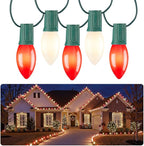 C9 LED Christmas Lights Outdoor, 50 FT 50 Red and Warm White Connectable C9 String Lights for Christmas Tree Patio Roofline Garden Backyard Holiday Party Indoor Outdoor Decoration, Green Wire