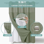 SageGreen Extra Long No Hook Waffle Weave Shower Curtain with snap-in Liner Replacement, 230GSM Waterproof Fabric Hotel Shower Curtain Set for Bathroom, Through Mesh Top Window,71Wx98H