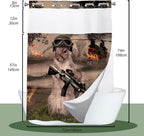 Cute Squirrel Shower Curtain Abstract Anime Theme Shower Curtain with Snap in Fabric Liner Set, Detachable Liner, See Through Mesh Top Window, Waterproof Washable 72" W x 74" H
