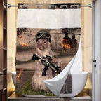 Cute Squirrel Shower Curtain Abstract Anime Theme Shower Curtain with Snap in Fabric Liner Set, Detachable Liner, See Through Mesh Top Window, Waterproof Washable 72" W x 74" H