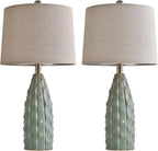 Ceramic Table Lamps Set of 2, 23.75" Modern Farmhouse Bedside Lamp - Green Nightstand Lamps for Bedroom, Boho Living Room End Tables, Small Office Desk Lamp Decor
