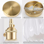 Mini Pendant Light 2 Pack with White Tulip Glass Lmapshade, Brass Vintage Pendant Light Adjustable Hanging Light for Kitchen Island Dining Room Hallway