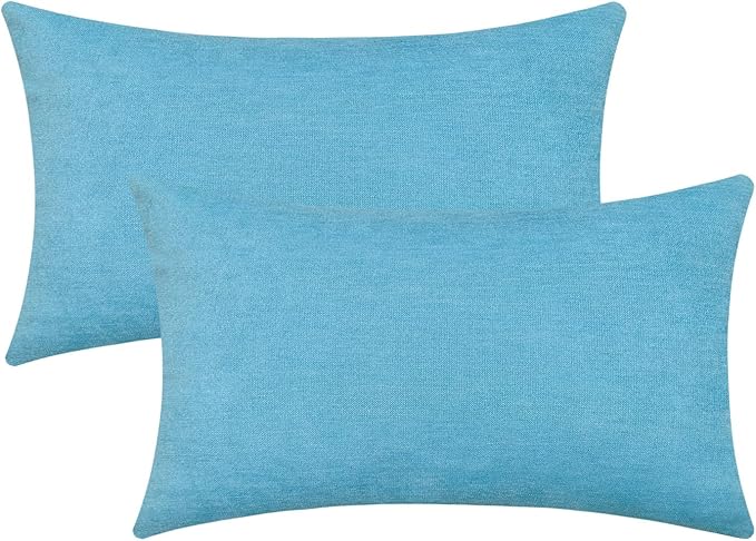 Jeneoo Sky Blue Decorative Throw Pillow Covers Soft Chenille Comfy Lumbar Sea Couch Cushion Cases Decor (Set of 2, 12 x 20 Inches)