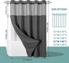 Charcoal Grey Extra Long No Hook Waffle Weave Shower Curtain with snap-in Liner Replacement, 230GSM Waterproof Fabric Hotel Shower Curtain Set for Bathroom, Through Mesh Top Window,71Wx86H