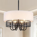 6-Light Modern Drum Chandelier for Dining Room,18'' Large Drum Pendant Light with Fabric, 2-Layer Farmhouse Chandeliers for Bedroom Dining Room Foyer Kitchen Hallway Island