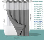 Grey No Hook Waffle Weave Shower Curtain with snap-in Liner Replacement, 230GSM Waterproof Fabric Hotel Shower Curtain Set for Bathroom, Through Mesh Top Window,71Wx82H